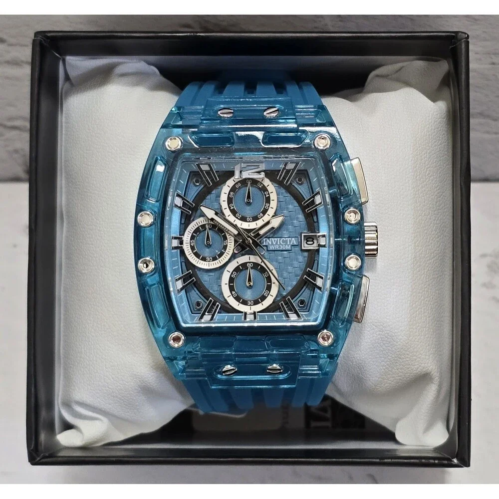 Invicta S1 Rally Mens 42mm Light Blue Carbon Chronograph Watch 70141 Brand New
